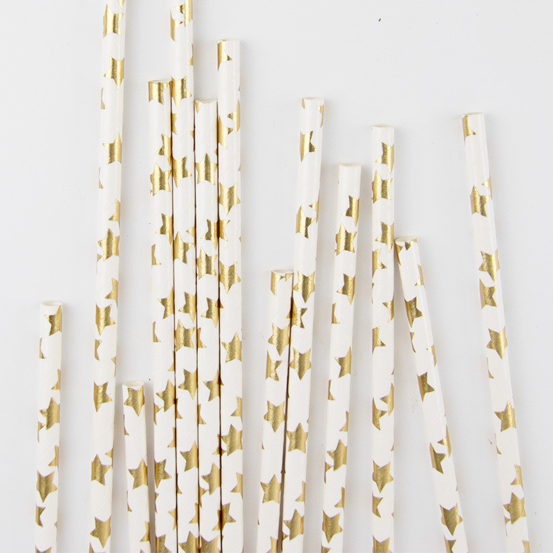 Коктейльні трубочки з принтом зірочок 25 штук 20 см золотисто-білий Київ - фото 4