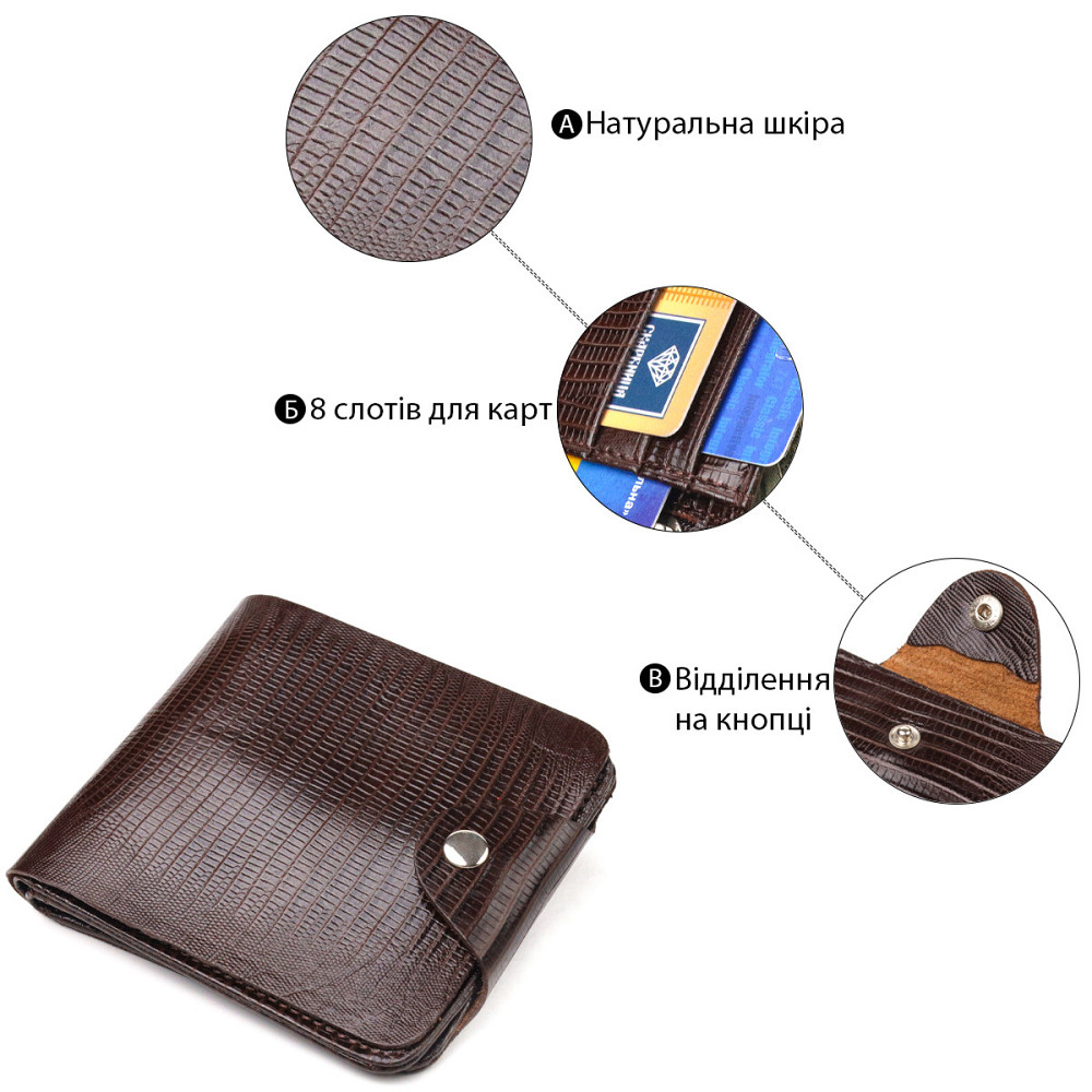Элегантное портмоне для мужчин в два сложения из натуральной фактурной кожи Коричневое (CANPELLINI) Киев - изображение 8