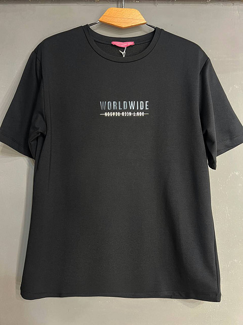 Костюм жіночий CAPPITONE 101216 оверсайз футболка з джогерами з швом і написом чорний, чорний, L Київ - фото 12