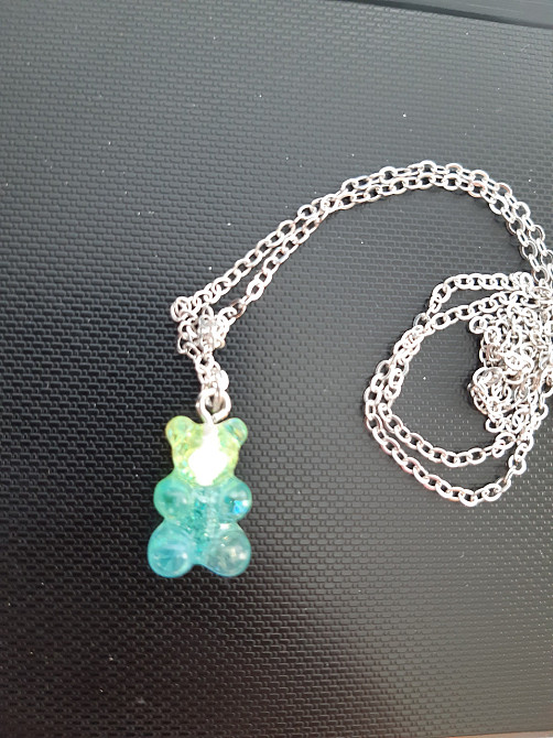 Підвіска мармеладний ведмедик, блакитний + салатовий - довжина 50см, смола, цинковий сплав Київ - фото 1