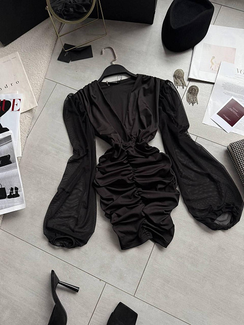 Жіноче драпіроване чорне мініплаття мікродайвінг + сітка 46/48 Одеса - фото 6