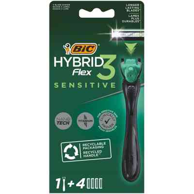 Бритва Bic Flex 3 Hybrid Sensitive з 4 змінними картриджами (3086123644977) Вінниця