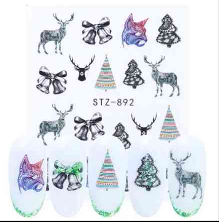 Наклейки на нігті новорічні з оленями - розмір наклейки 6*5см, інструкція в описі товару Київ