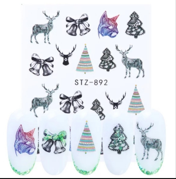 Наклейки на ногти новогодние с оленями - размер наклейки 6*5см, инструкция в описании товара Киев - изображение 1