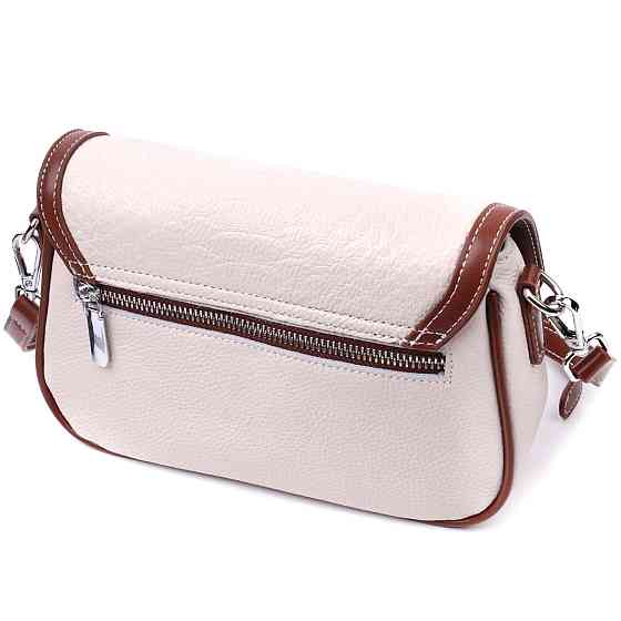 Красива сумка жіноча на літо з фактурним клапаном з натуральної шкіри Біла (Vintage) Київ