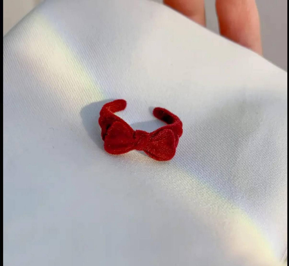 Оксамитова каблучка з бантом бордова, регульована Київ - фото 1