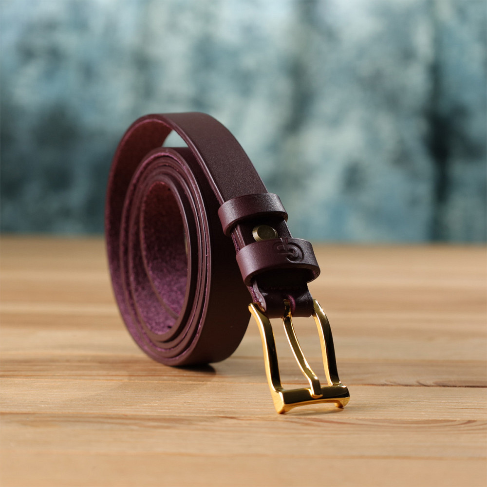 Модний вузький шкіряний ремінь для жінок GRANDE PELLE 22953 Бордовий Київ - фото 8