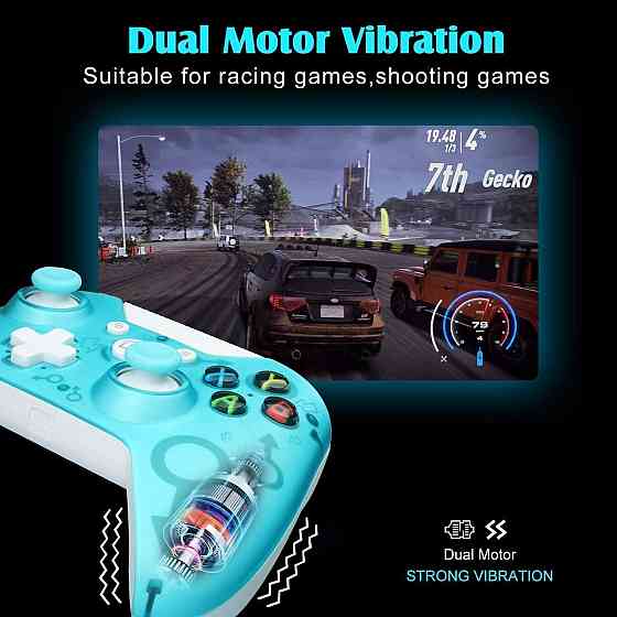 Бездротовий геймпад для ПК, USB контролер для Windows 2.4GHz, подвійна вібрація, акумуляторний, бірюзовий Київ