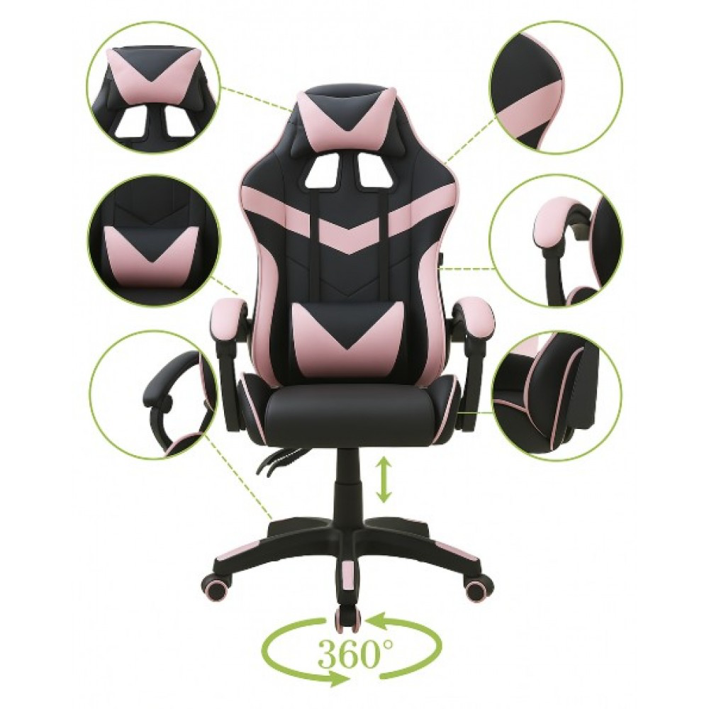 Крісло геймерське комп'ютерне ігрове Bonro BN-810 екошкіра для комп'ютера Рожевий Київ - фото 9