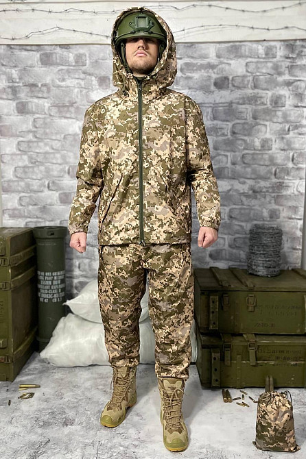 Военный тактический дождевик пиксель , водонепроницаемый маскировочный костюм куртка брюки пиксель Львов - изображение 2