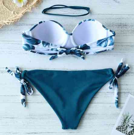 Женский раздельный купальник зелено-белый Киев