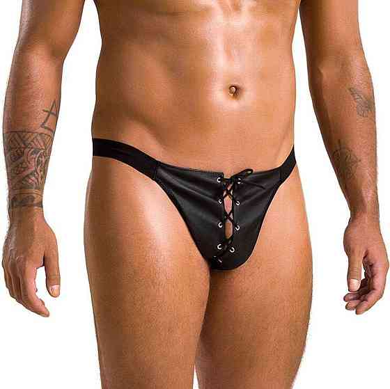 Мужские слипы на шнуровке Passion 044 SLIP BEN L/XL Black, экокожа, люверсы Sex Aura Киев