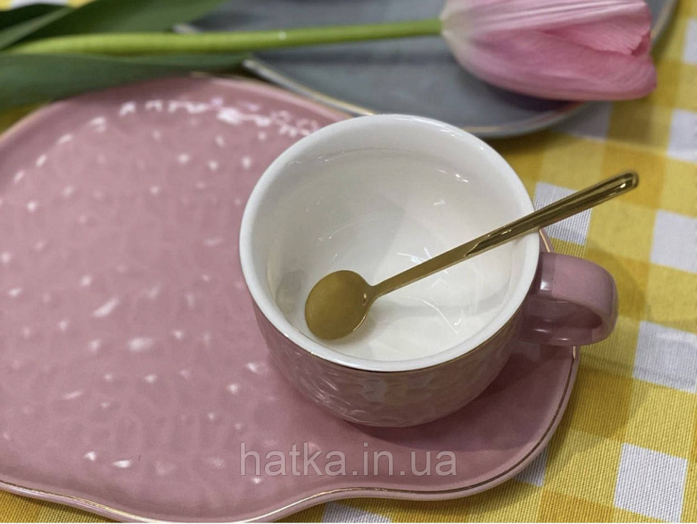 Чашка з блюдцем і ложкою 150 мл 20*15 см "Добрий ранок" Olens рожева Київ - фото 2