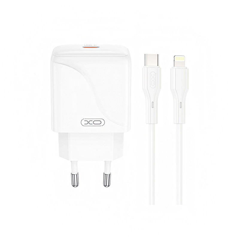 Мережевий зарядний пристрій XO L141 Single USB-C 20W + Lightning кабель білий Львів - фото 1