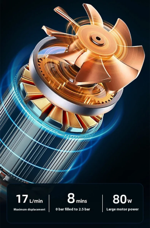 Насос аккумуляторный цифровой Air SCK619-4 80W PowerBank Type-C с фонариком и переходниками Киев