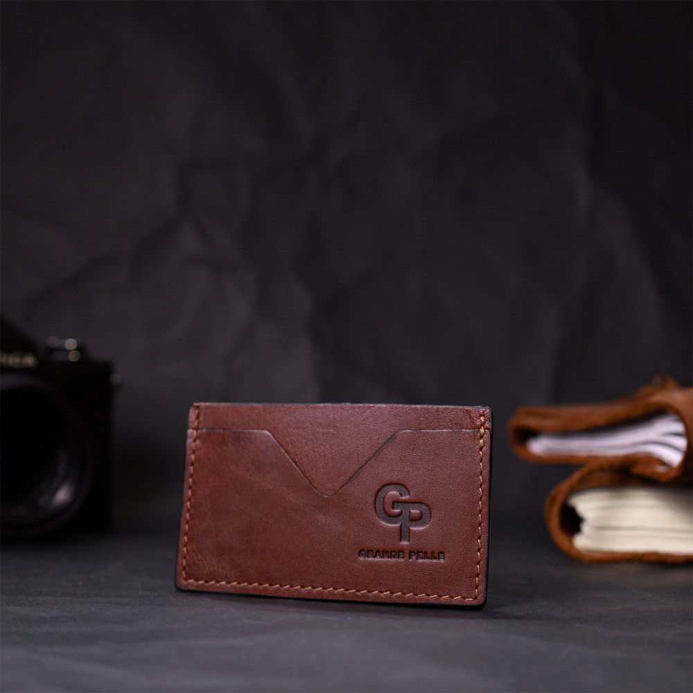 Практичный кард-кейс из натуральной кожи Светло-коричневый (GRANDE PELLE) Киев - изображение 2