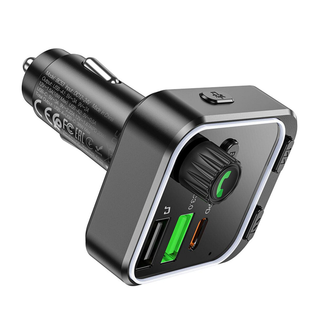 Автомобильное зарядное устройство с FM-модулятором BOROFONE BC53 Highway PD20W+QC3.0 car BT FM transmitter 18W Одесса - изображение 5