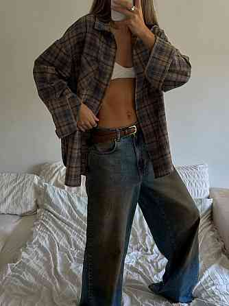 Жіноча трендова оверсайз сорочка у клітинку фланель Одеса