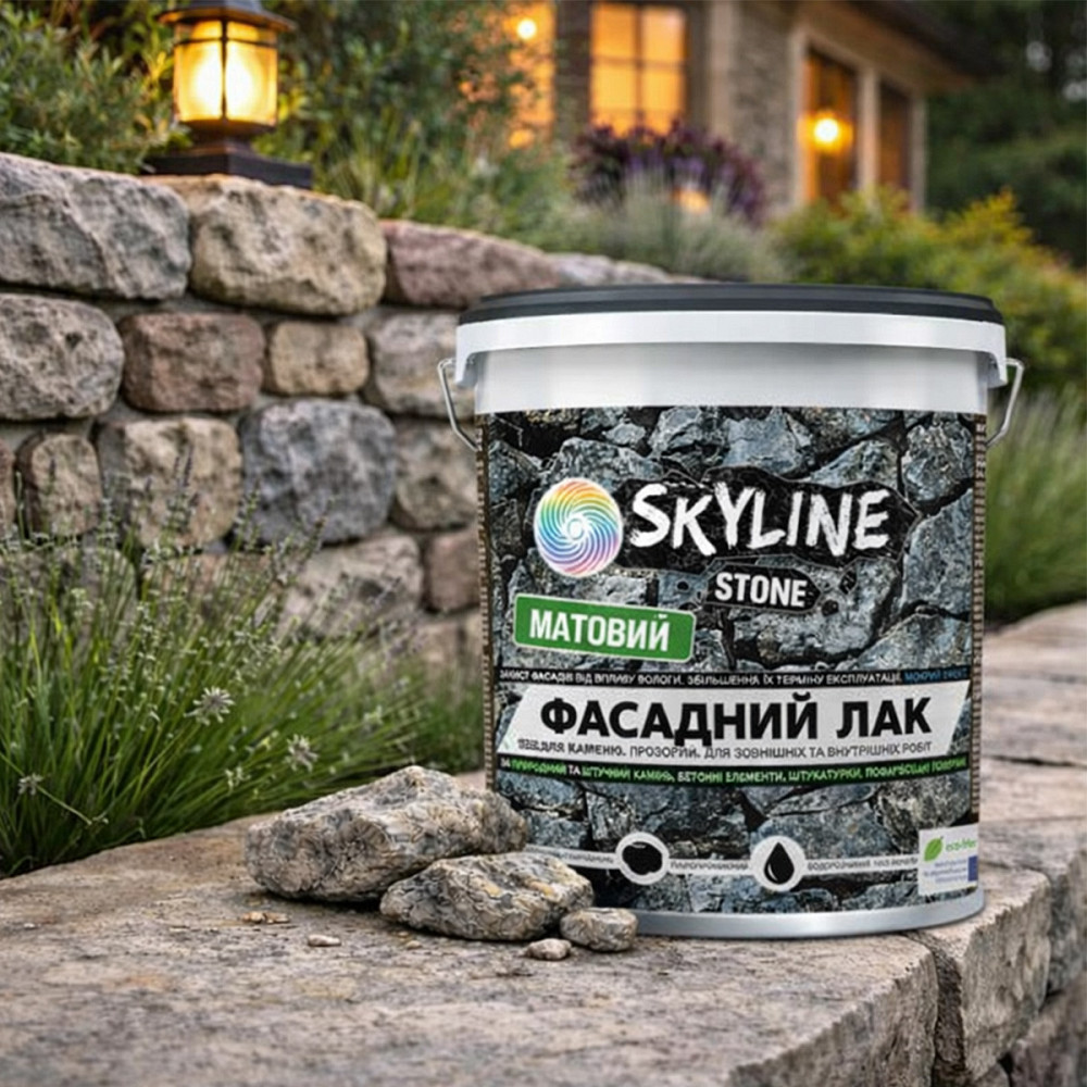 Фасадний акриловий лак для каменю SkyLine Stone матовий прозорий 5 л (для фасаду будинку та цоколя) Харків - фото 10