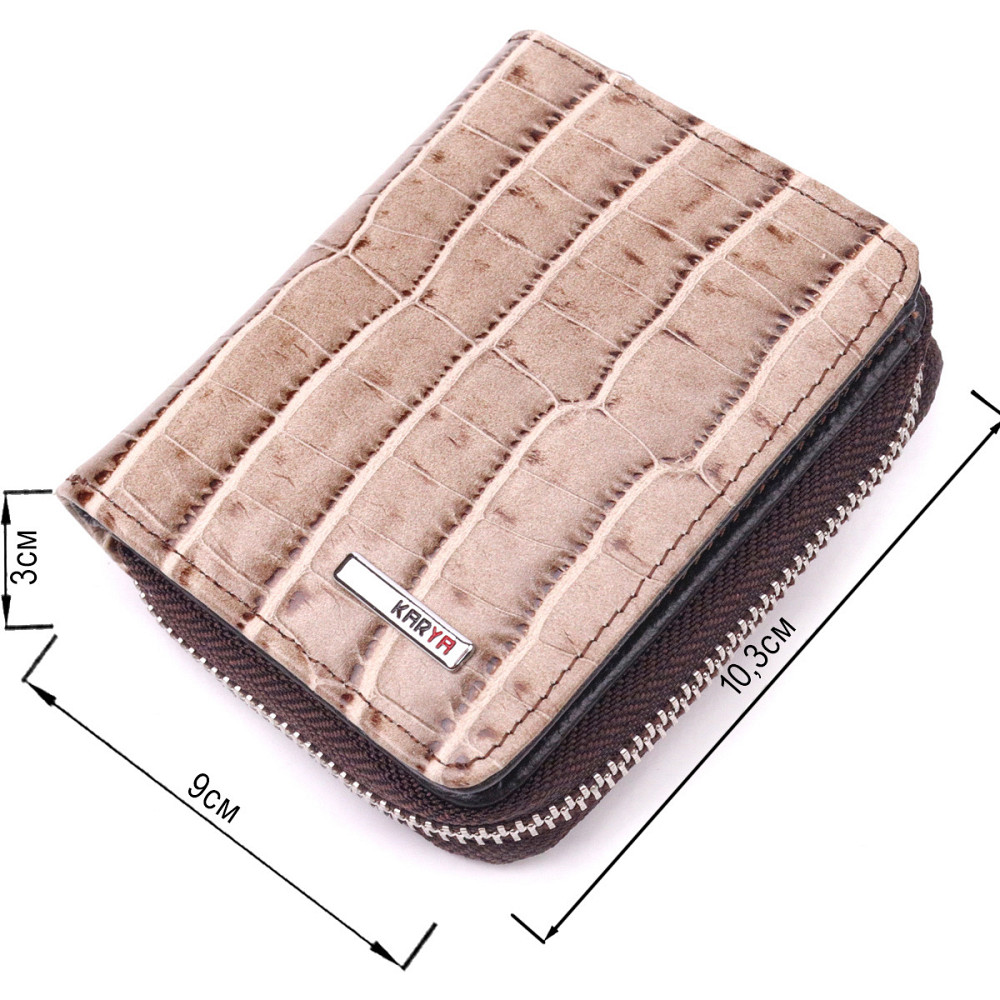 Фактурный женский кошелек с монетницей из натуральной кожи с тиснением под крокодила KARYA 21413 Бежевый Киев - изображение 8