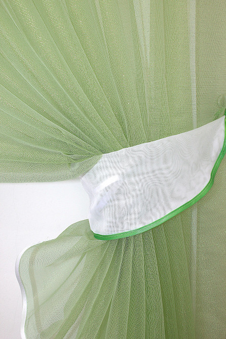 Кухонные шторки VR-Textil № 101к с подвязками белый с салатовым 310х170 см (52-0131) Киев - изображение 3