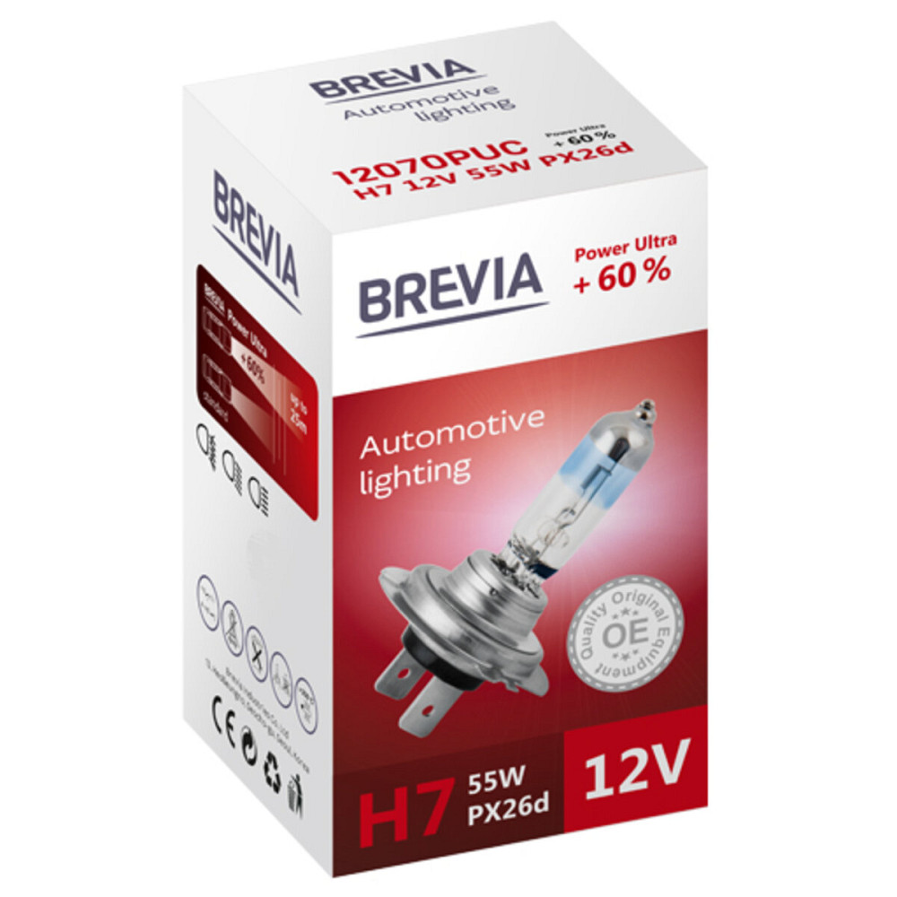 Галогенова лампа Brevia H4 12V 60/55W P43t Power Ultra +60% CP Киев - изображение 1
