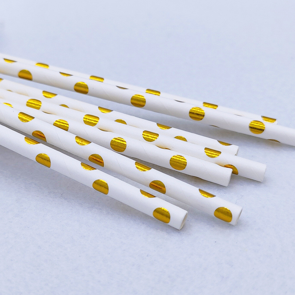 Коктейльні трубочки у горошок 25 штук 20 см золотисто-білий Київ - фото 5
