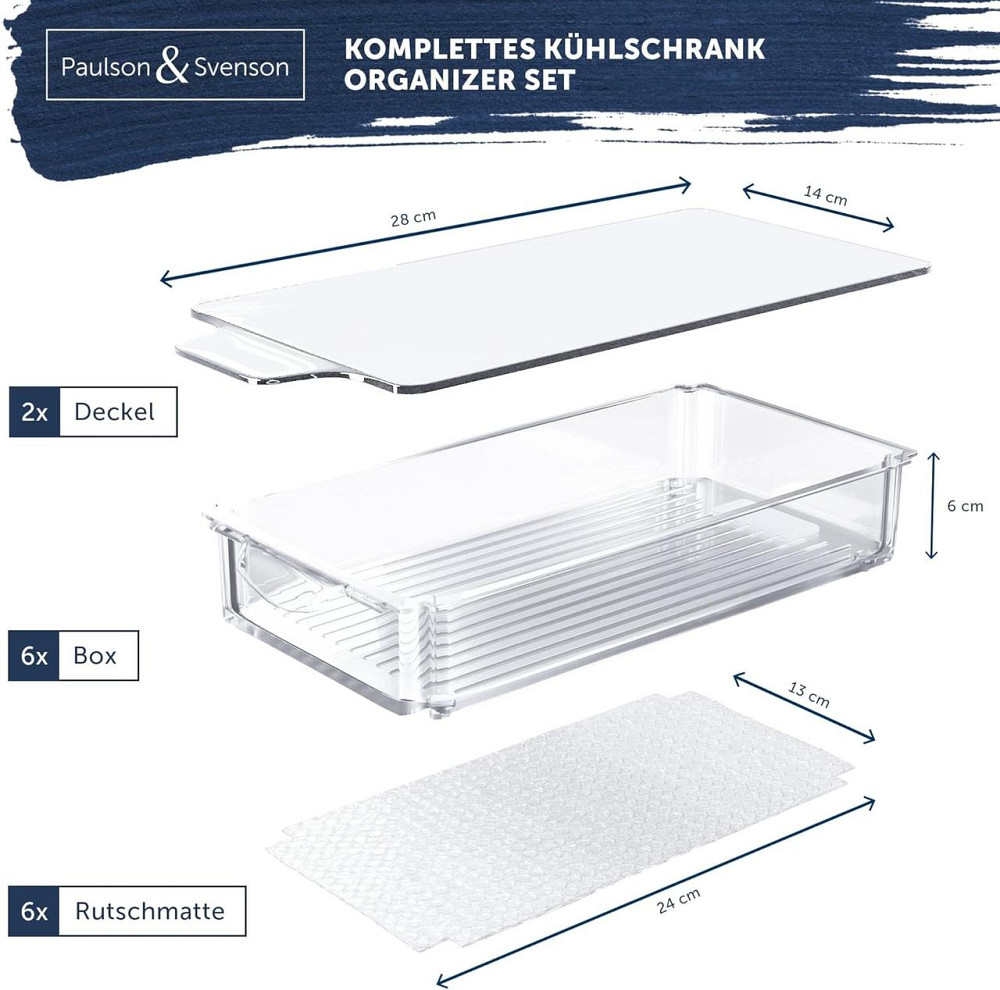 Органайзер для холодильника Paulson & Svenson, набір 6 контейнерів, з кришками та рифленими вставками Київ - фото 4