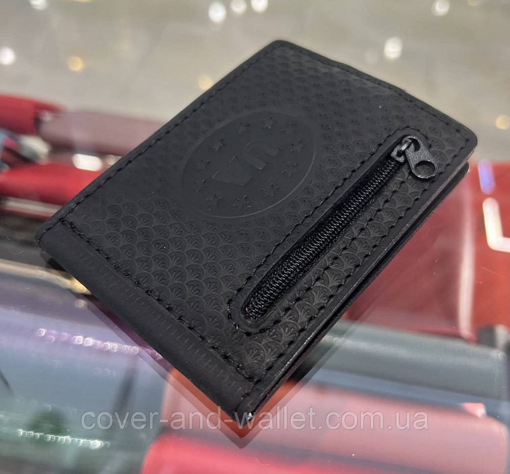 Затискач для грошей на кнопці із вінтажної шкіри чорного кольору Puos Київ - фото 12