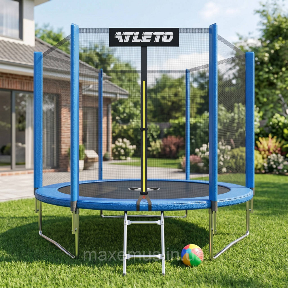 Батут детский с защитной сеткой и лестницей Atleto 183 см (6 ft) Синий + Подарок для дома и улицы Мостиска - изображение 11