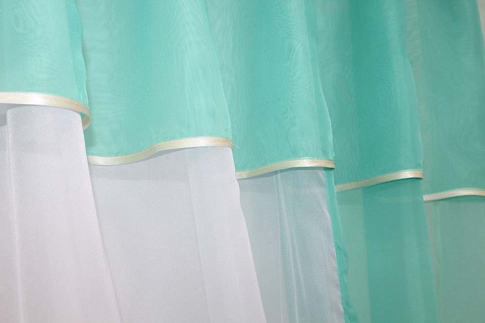 Кухонные шторы VR-Textil № 090к с ламбрекеном и подвязками бирюзовый с белым 280х170 см (50-309) Киев - изображение 5