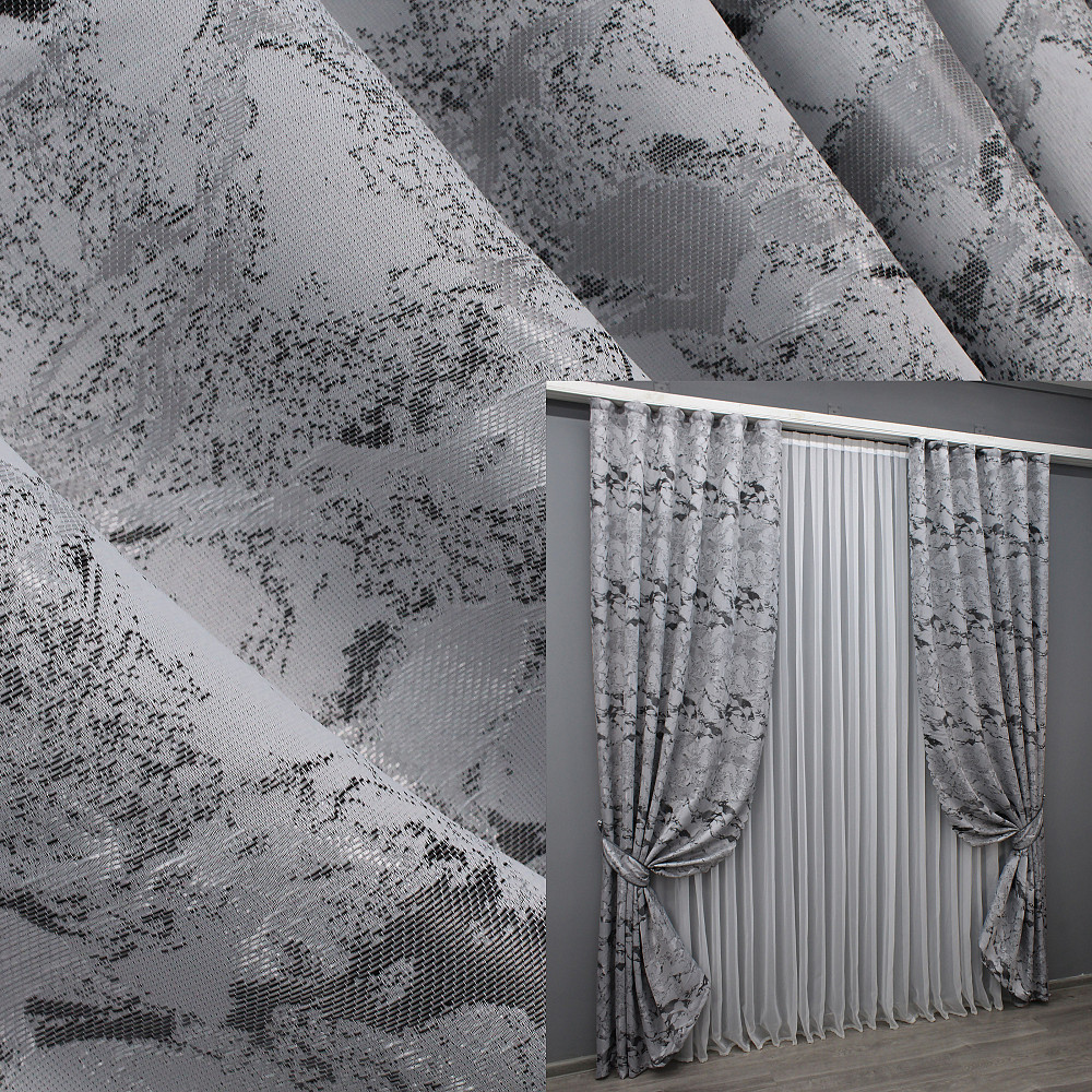 Комплект готових штор VR-Textil Жакард Мармур Al3 № 1598ш Світло-сірий з чорним 145х250 см 2 шт (39-917) Київ - фото 1