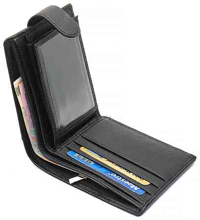 Чорне чоловіче портмоне з натуральної шкіри з фіксацією ST Leather ST103 Київ