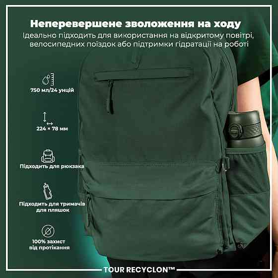 Пляшка для води ION8 750 мл. (ЕКО пляшка) BPA Free, Dark Green Кам'янське
