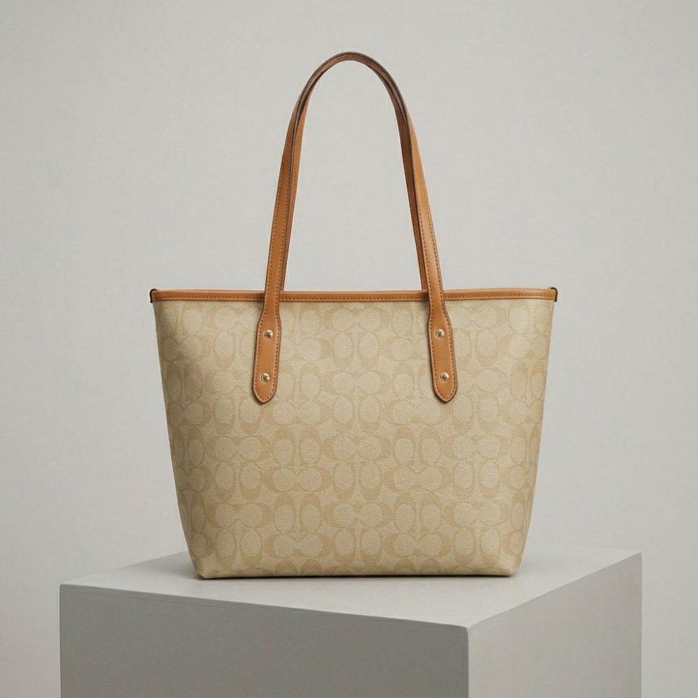Женская сумка шоппер Coach City Tote светло коричневая (1386-4) Киев - изображение 5