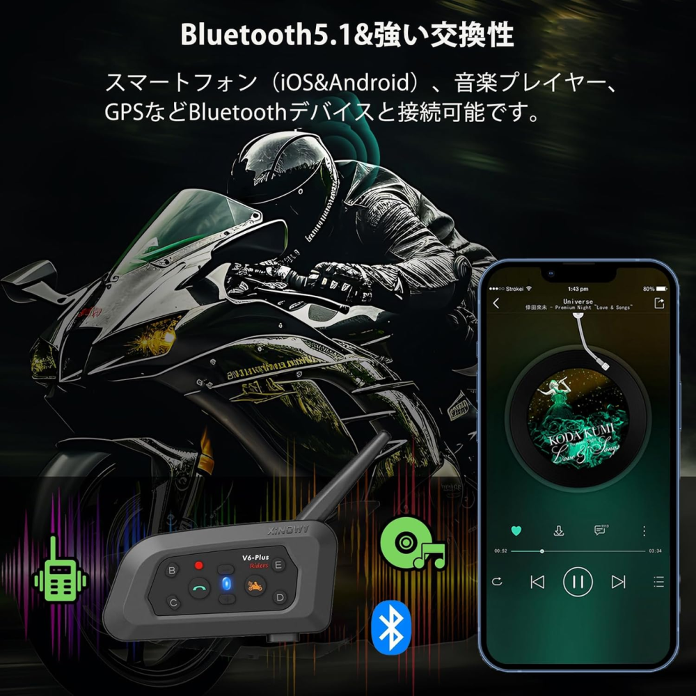 Мотогарнітура Moshono V6 Plus Bluetooth 5.1 для шолома, інтерком до 6 осіб, 1500 м, ANC, IP65, акумулятор 850 мАг, чорна Київ - фото 7