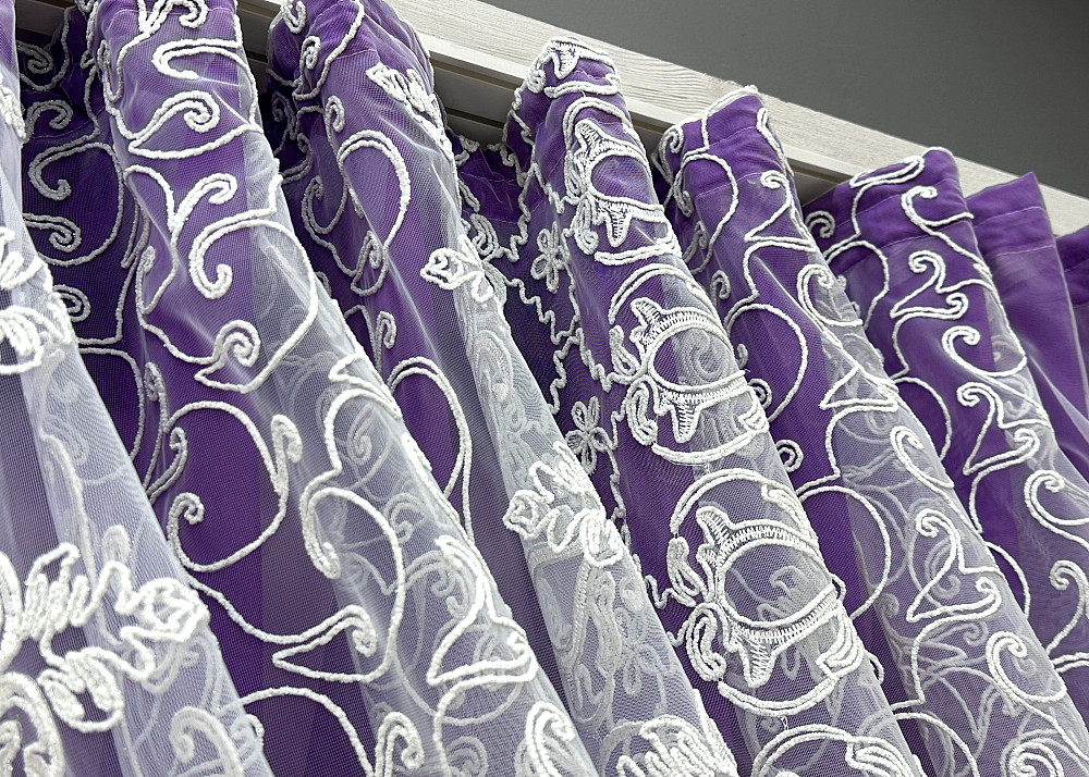 Кухонні шторки VR-Textil № 101к з підв'язками фіолетовий з білим 330х170 см (52-1199) Київ - фото 7