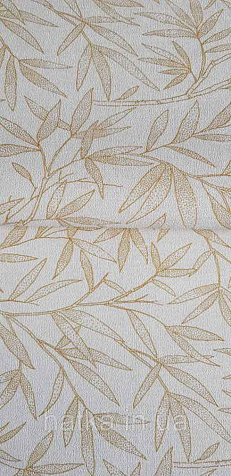 Шпалери вінілові на флізеліні метрові Rasch Novella 1,06х10 листя гілки матові золотисті на бежевому Київ - фото 1