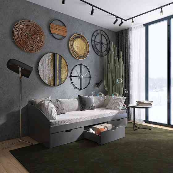 Ліжко односпальне з ящиками Еверест Комфорт 3 193х84х59 см Графіт (DTM-5728) Дніпро