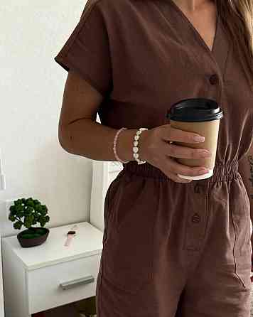 Жіночий літній базовий комбінезон на гудзиках льон Одеса