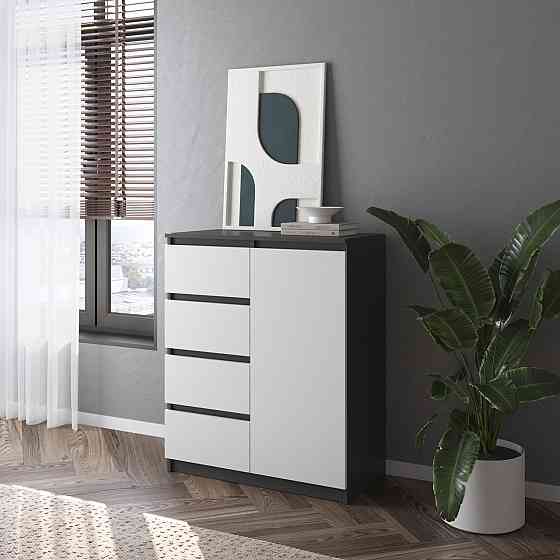 Комод VAYS, сучасний, з полицями, 4 шухляди, без ручок R-32 Антрацит-Білий фасад Львів