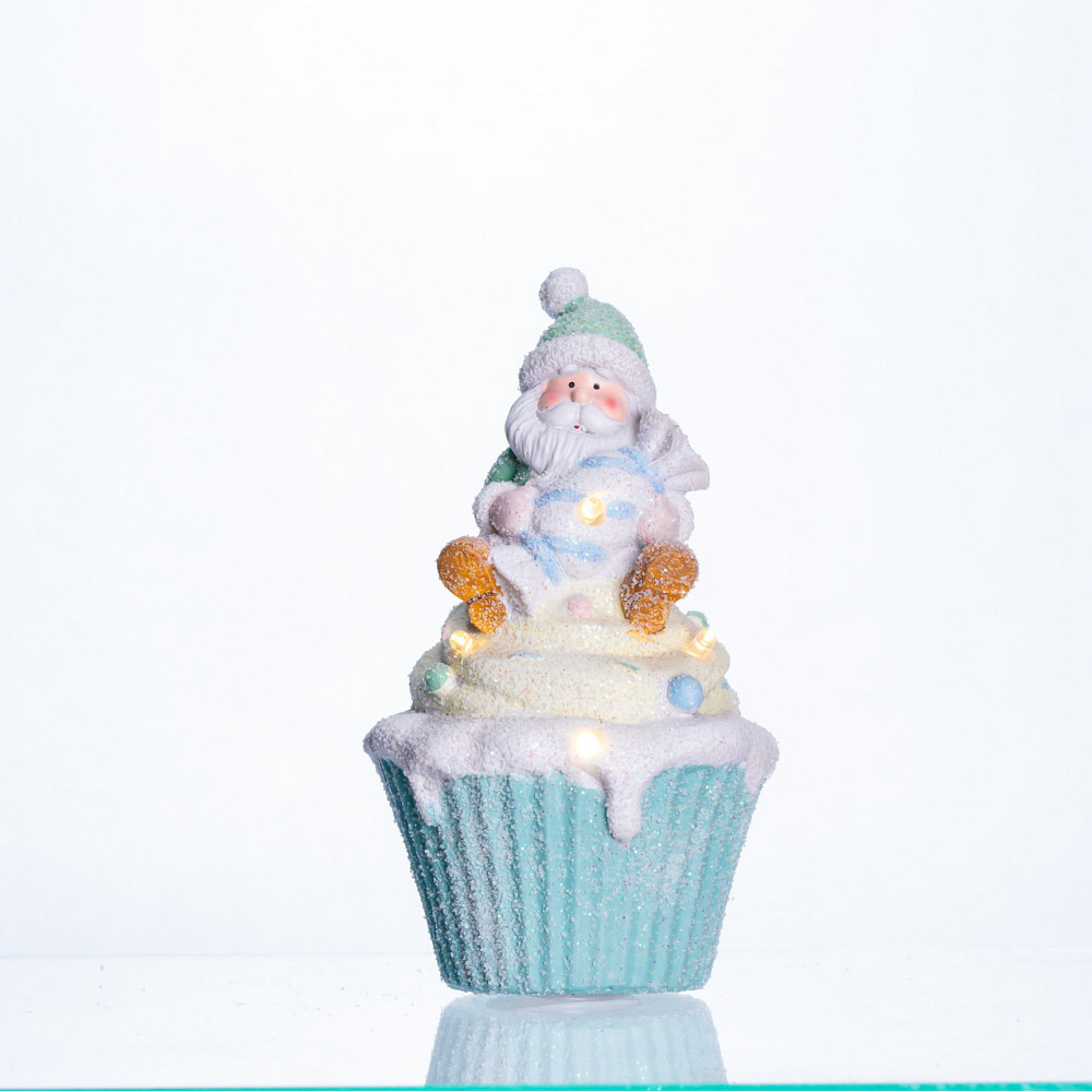 Новогодняя декоративная фигурка с подсветкой 10×10×17.5 см Новогодний декор Санта-Клаус на кексе из фарфора CR-6-7 Киев - изображение 1