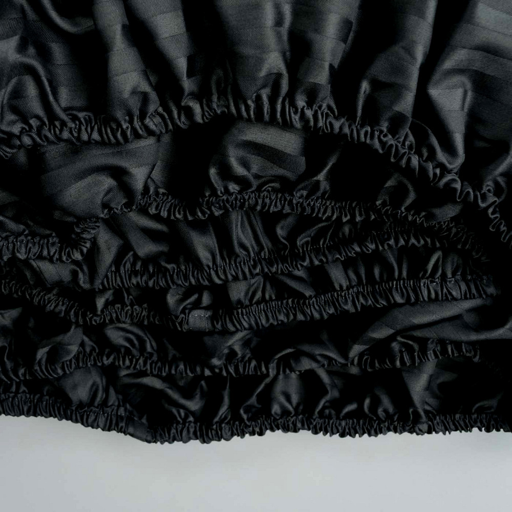 Простирадло на резинці односпальне страйп-сатин 100% бавовна 90х200х30см 125г/м2 (Чорний) Суми - фото 7