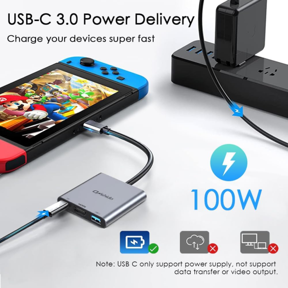Портативная док-станция Onshida 3в1 USB-C HDMI адаптер 4K 100W для Nintendo Switch MacBook серый Киев