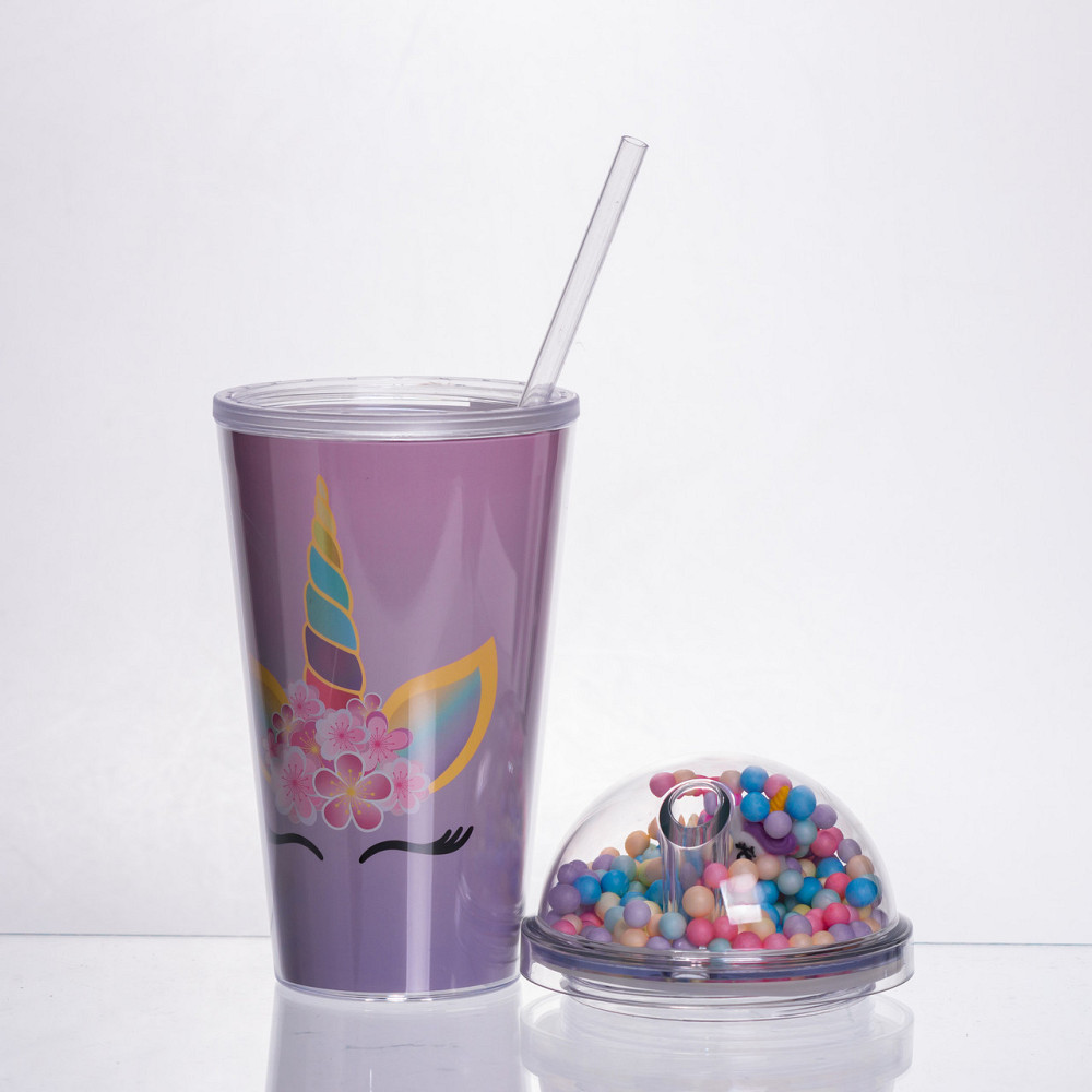 Многоразовий пластиковий стакан з трубочкою, 400 мл, фіолетовий Київ - фото 2