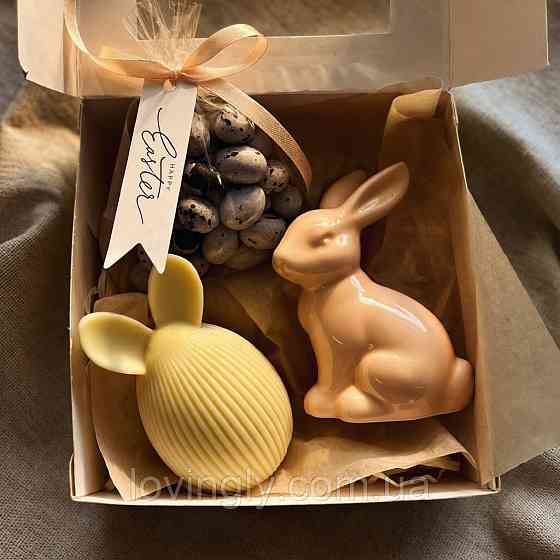 Подарунок на Пасху «Великодній зайчик з вушками» - свічка яйце handmade натуральний віск, керамічний зайчик Ірпінь