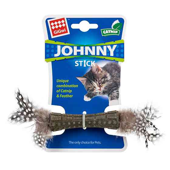 Іграшка для котів Спресована котяча м'ята з пір'ям GiGwi Johnny stick, перо, котяча м'ята, 8 см Київ