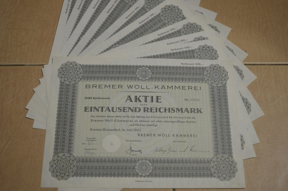 Акция. Германия. Bremer Woll-kammerei 1000reichmark 1942 год aUNC-UNC (5 - 24) Полтава - изображение 1