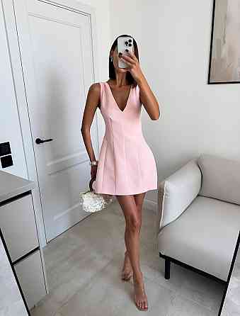 Женское базовое мини платье костюмка + подкладка софт Пудровый, 44/46 Одесса