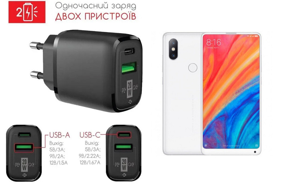 Сетевое зарядное устройство для XIAOMI MI MIX 3 5G, 20W 3A, Quick Charge 3.0 Киев - изображение 1